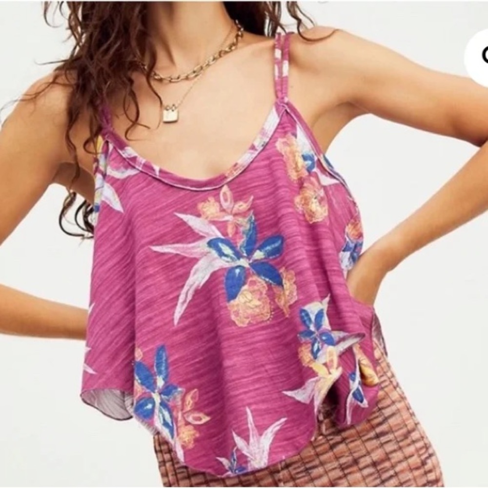 We The Free People Hey Girl Tank Top Spring Floral Plum Size: M